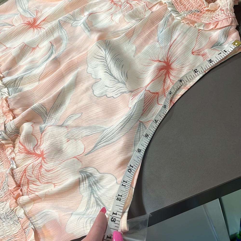 RyeGrass 3XL pink sheer peplum blouse with soft floral print and synch waist - Picture 10 of 13